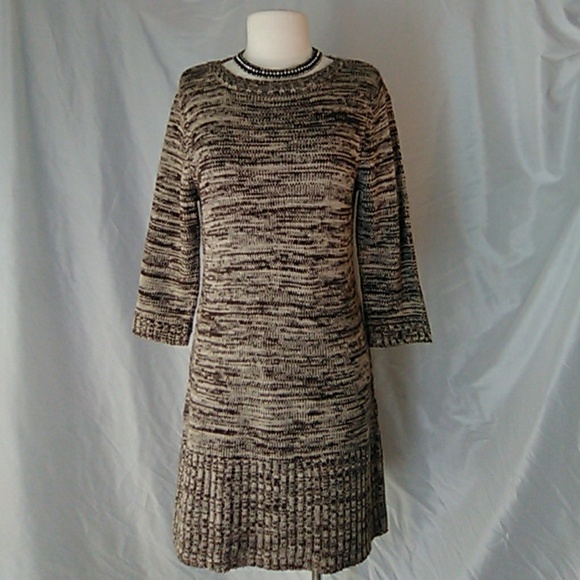 Notations Dresses & Skirts - Notations brown and tan knitted sweater dress